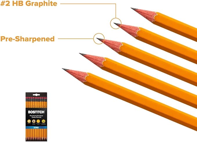 Bostitch Office Premium #2 Pencils, American Cedar Wood, Pre-Sharpened, HB Graphite, 12-Pack