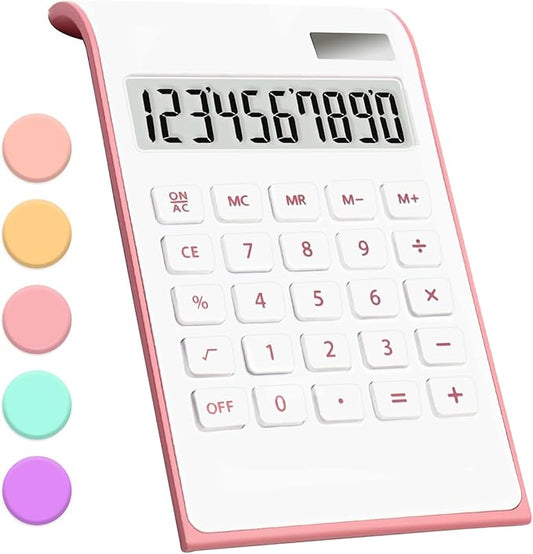 Pink Office Calculator, 10 Digits Solar Battery Basic Desktop With Large LCD Display, School and Office Supplies and Accessories