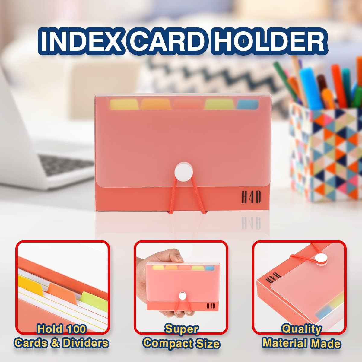 H4D 3x5 Index Card Case with 100 Heavyweight Ruled Index Cards and Dividers, Red