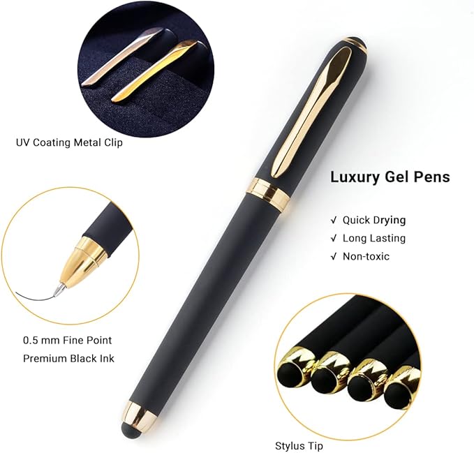 Pen with Stylus Tip, P-223B, Gel Pens Fine Point [0.5mm] Black Ink, Roller Ballpoint Pens Matt Design, Stationery Pens for School Office Supplies