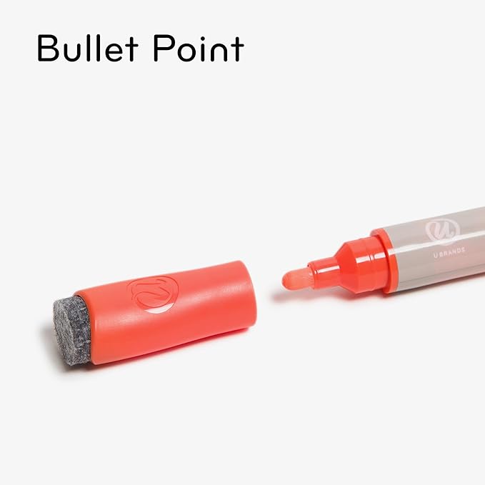 U Brands Bold Tip Liquid Glass Whiteboard Markers with Eraser for Glass Boards, Dry Erase Boards, and Chalk Boards, Assorted Bright Colors, Set of 12