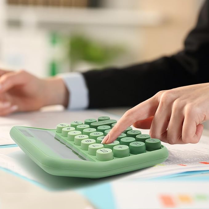 Standard 12 Digit Calculator with Large LCD Display and Big Buttons - Gradient Green Office Accessories for Women, School, Home, Business