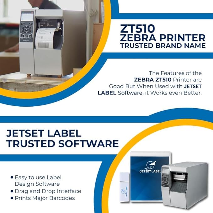 Zebra ZT510 Thermal Transfer & Direct Thermal Rugged Industrial Printer | 203 DPI | ZT51042-T010000Z | USB Bluetooth Serial Ethernet Connectivity | Replaces 105SL Plus | Includes Jet Set Software