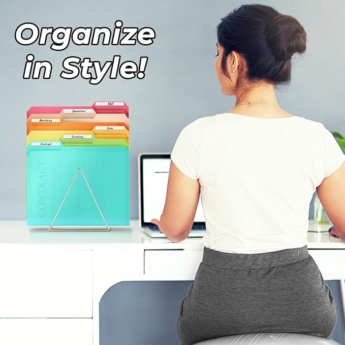 Dunwell Plastic Colored File Folders (6 Pack), 1/3 Tab File Folders for 8.5x11 Letter Size Documents, Assorted Pastel Colors, Acid-Free Poly for Long Term Storage, Includes Labels