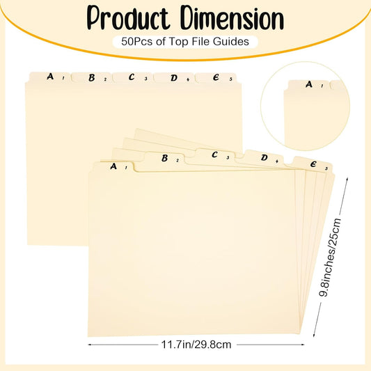 2 Set 50 Pcs Alphabet File Dividers Top Tab File Guides Set, Heavyweight A-z Letter Size Filing Cabinet Dividers 1/5 Cut Tab Desk Organizer for Work School Office