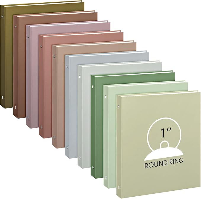 Ctosree 10 Pack Colored 3 Ring Binder with 2 Pockets Hardcover Loose Leaf Binder for Women Men Teacher Student School Office Home Supplies, Fits 11 x 8.5 Size Paper, 10 Colors(1",Simple Color)