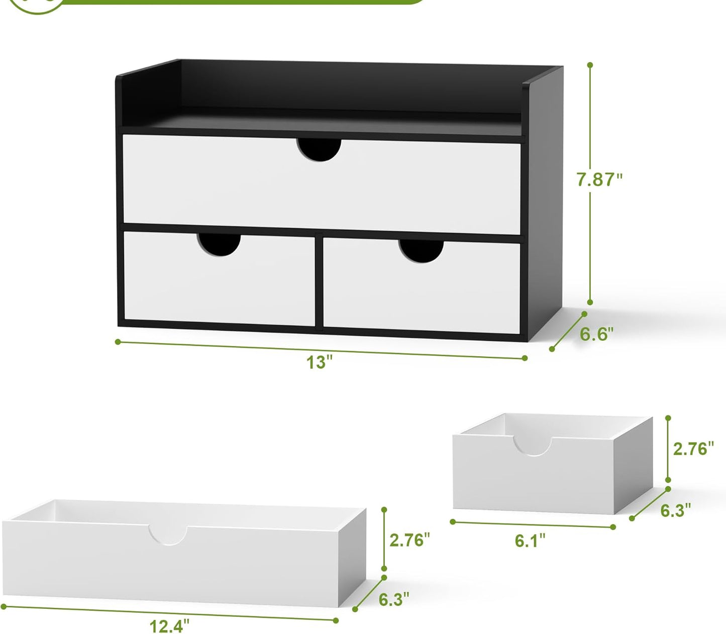 Wisuce Desk Organizer with Drawers - Bamboo Desktop Organizer Storage | Black-White Wood Desk Makeup Dresser Top Organizer for Cosmetics No Assembly Required