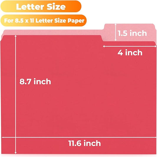 HABGP Colored File Folders Letter Size, 100 Pcs of 5 Assorted Colors Manilla Folders 8.5 x 11 for Documents, Paper 1/3 Cut Tabs Filing Folders for School, Office