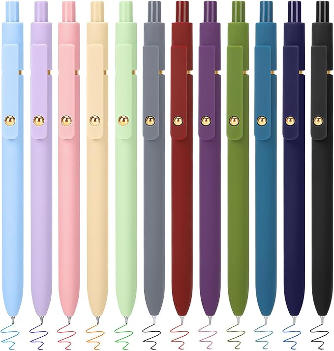 FIOVER Colored Pens, 12 Pack Colorful Gel Pens, Quick-Dry 0.7mm Medium Point for Journaling, Note Taking, Doodling, Aesthetic Office School Supplies, Gifts for Women Men