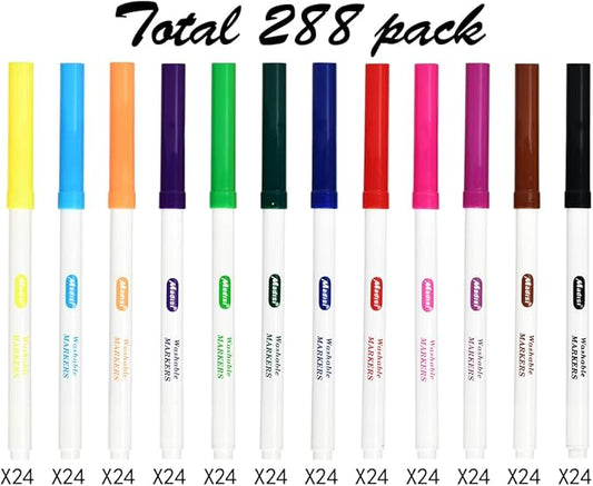 Madisi Washable Markers, Super Tips Markers, Assorted Colors, Classroom Bulk Pack, 288 Count
