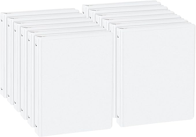 0.5-inch Round Ring Binder, Durable 1/2'' 3 Ring Binder Fit Letter Size Paper, Presentation View Binders, White,12-Pack
