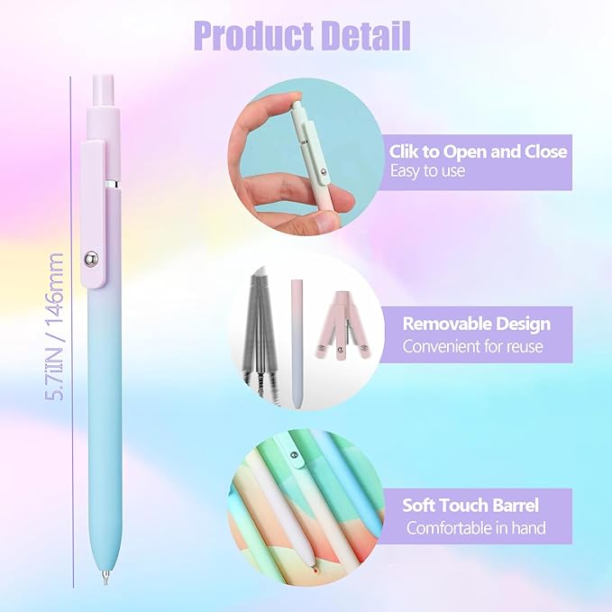 5Pcs Gel Pens, 0.7mm Black Ink Pens Retractable Fine Point Smooth Writing Pens, Aesthetic Office School Supplies, Desk Accessories Nursing Pen for Journaling Note Taking, Gifts for Women Men(Gradient)