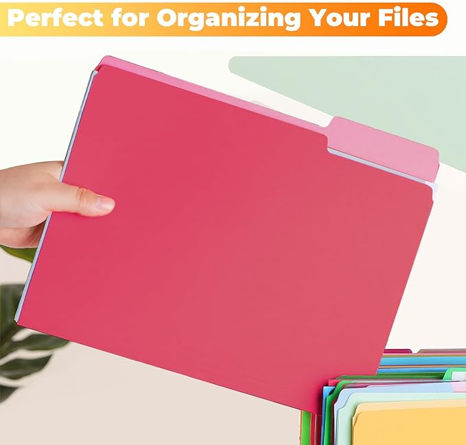 HABGP Colored File Folders Letter Size, 100 Pcs of 5 Assorted Colors Manilla Folders 8.5 x 11 for Documents, Paper 1/3 Cut Tabs Filing Folders for School, Office