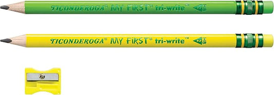 Ticonderoga My First Tri-Write Wood-Cased Pencils with Sharpener, Pre-Sharpened, 2 HB, With Erasers, Neon Colors, 2 Count, 6 Packs