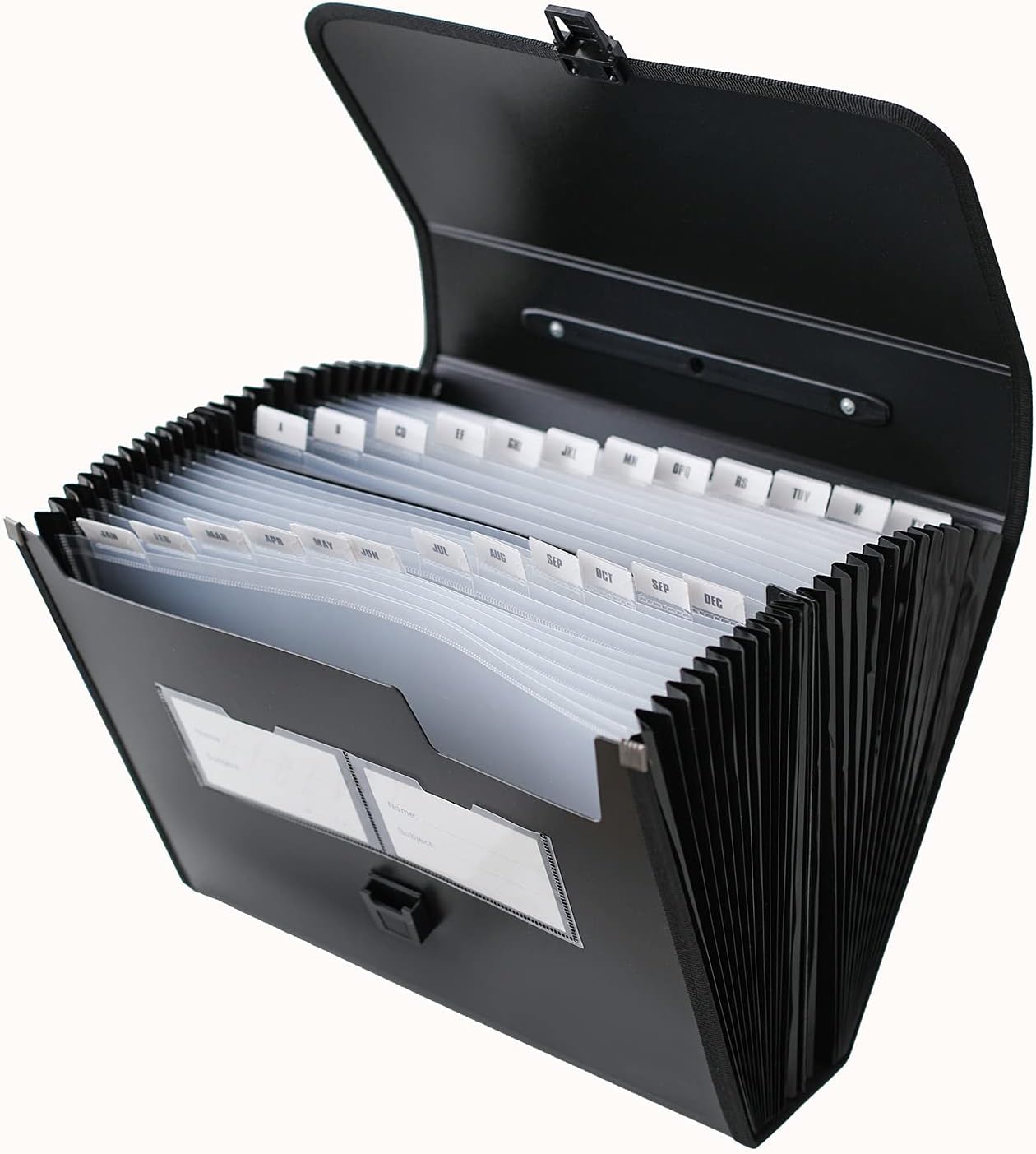 Expanding Accordion File Folder with Labels, 26 Pocket Document Organizer, Letter A4 Size, 1 Pack (Black)