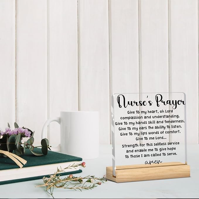 Home Decor Rustic Nurse Sign, Nurse's Prayer Desk Acrylic Sign, Thank You Gifts for Tabletop Nurse Office Cubicle Home Decoration Desk Accessories