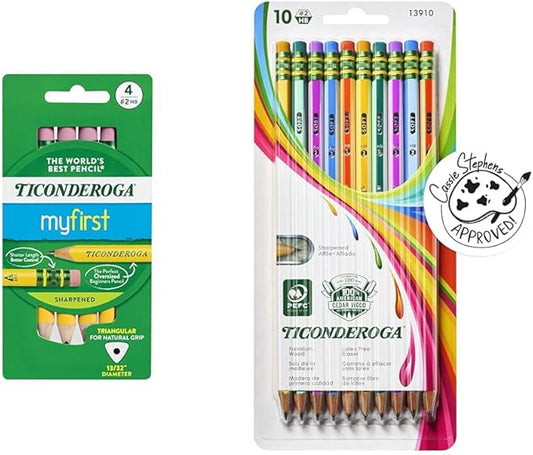 Ticonderoga My First Short Triangular Wood-Cased Pencils Bundle With Striped Wood-Cased Pencils, 4 And 10 Count