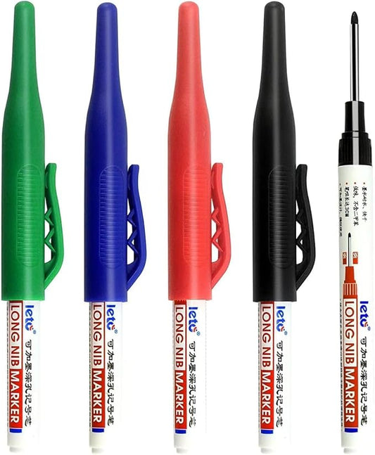 Long Head Deep Hole Marker, 20mm/30mm/45mm head deep hole marker 2025 Upgrade, Permanent, Quick-dry, Waterproof Long Nib, Colorful Carpenter Deep Reach Markers, 4 Color Set (32MM LONG HEAD)