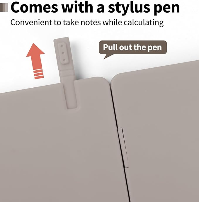 Desk Portable Basic Calculator with Notepad and Stylus, 12 Digit Large Display Multi-Function for Office, School, Home & Basic Financial (Khaki)