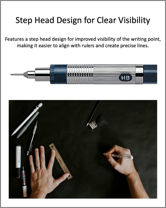 Graphlet Mechanical Drafting Pencil + Ain HB/B/2B leads, original Black slim pen case (5 sizes)