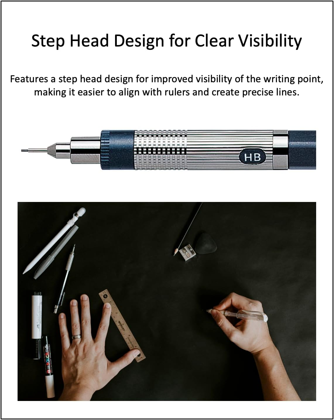 Graphlet Mechanical Drafting Pencil + Ain HB/B/2B leads, original Black slim pen case (0.7mm)