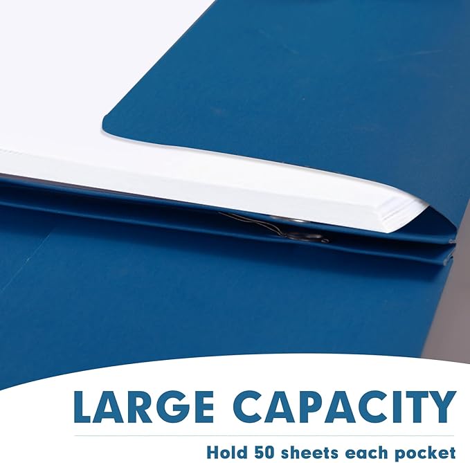 Two Pocket Folders, RAZCC 50 Pack Two Pocket Folders with Prongs, 3 Prong Folders Fit Letter Size Paper, Pocket File Folders for School Office Home Business, Dark Blue