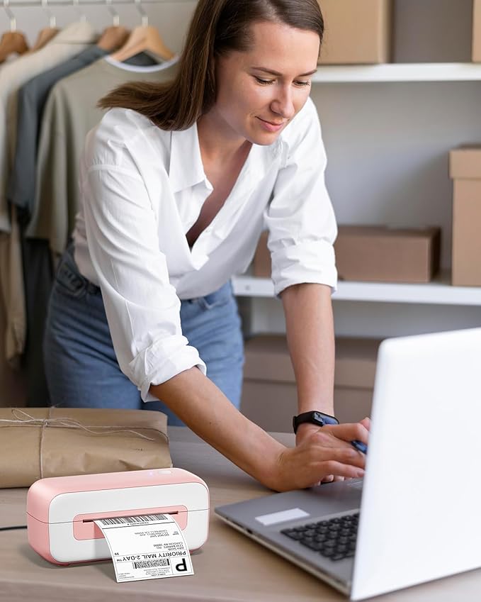 Phomemo Label Printer - 4x6 Thermal Printer for Small Business & Shipping Package, Bluetooth Shipping Label Printers Compatible with Android & iOS,Widely Used for Amazon, Ebay, Shopify, UPS- Pink