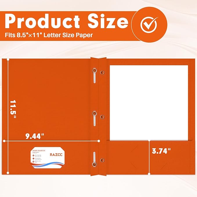 Two Pocket Folders, RAZCC 75 Pack Two Pocket Folders with Prongs, 3 Prong Folders Fit Letter Size Paper, Pocket File Folders for School Office Home Business, Orange