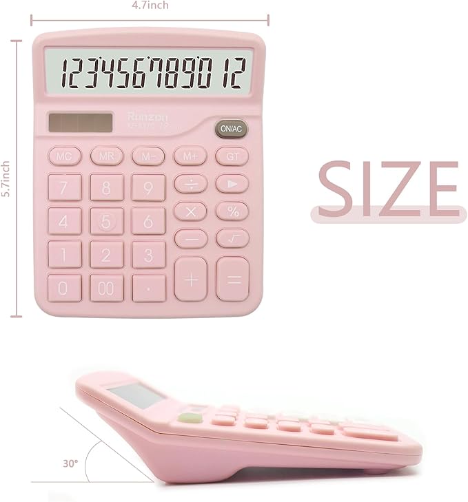 Basic Office Desktop Calculator - 12 Digit Large LCD Display, Sensitive Buttons for Pink Office Supplies and School Supplies