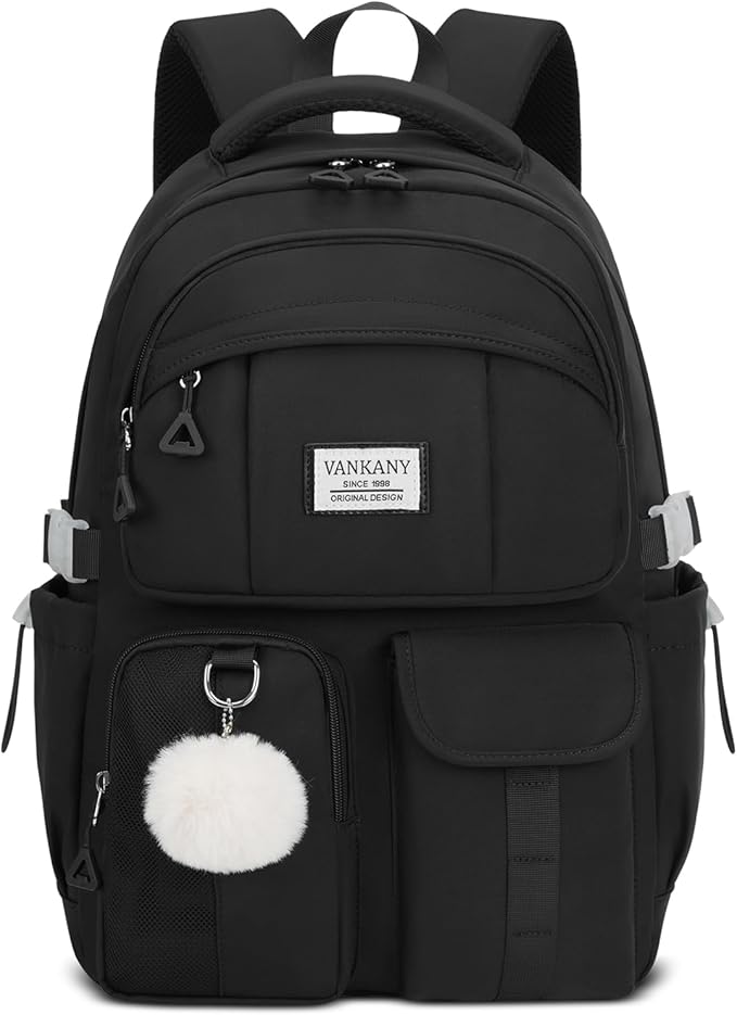 Teen Girls Backpack Black, College Student Book Bag for Womens, Middle High School Bag Elementary Kids Bookbags Morral Escolar Niña