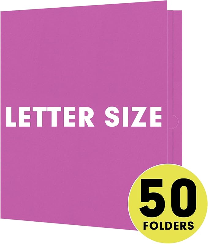 Two Pocket Folders, RAZCC 50 Pack 2 Pocket Folders Fit Letter Size Paper, Paper Folders with Pockets for School Office Business Home, Rose Purple