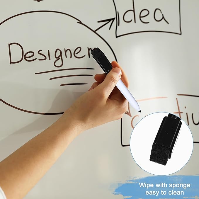 Kosiz 200 Pcs Magnetic Dry Erase Markers Fine Point Tip Whiteboard Markers with Eraser Cap Magnetic Dry Erase Pens Erasable Pens for Whiteboard Dry Boards(Black)