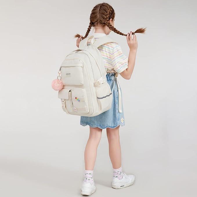 abshoo Big Student Laptop Backpack For College Women Middle High School Teen Girls Bookbag Travel Daypack (Beige)