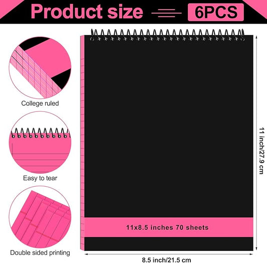 6 Pcs Legal Pad Top Spiral Bound Notebook 70 Sheets Wirebound Notepad Double Sided Ruled Memo Steno Book with Stiff Back Cover for Business(8.5 x 11 Inches,No Holes,Bright Colors)
