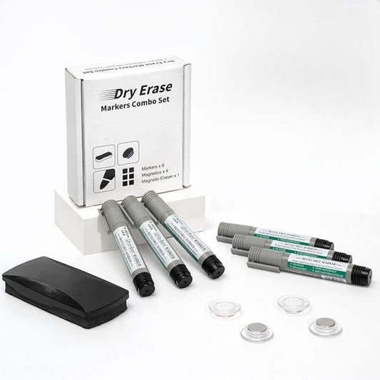 Dry Erase Markers Set 11pcs Whiteboard Markers Comber sets,6 Whiteboard Markers with 4 super strong magnetics & 1 Dry Eraser Bundle of White Board Dry Erase Markers (Black Markers)