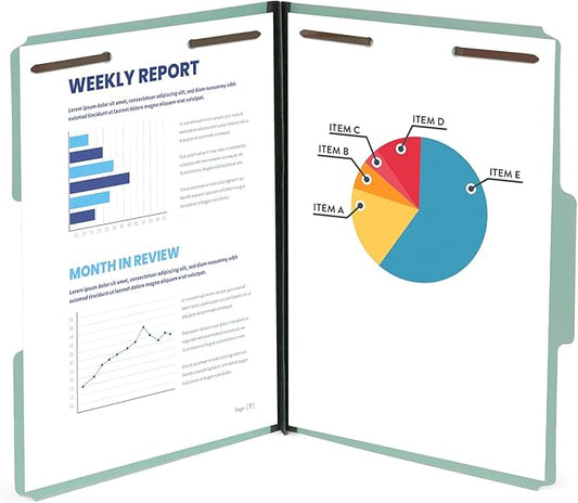 Blue Summit Pressboard File Folder, 1 Inch Expansion Pressboard Folders Letter Size, Pressboard Folders with Fasteners, Gray/Green – 25 Pack
