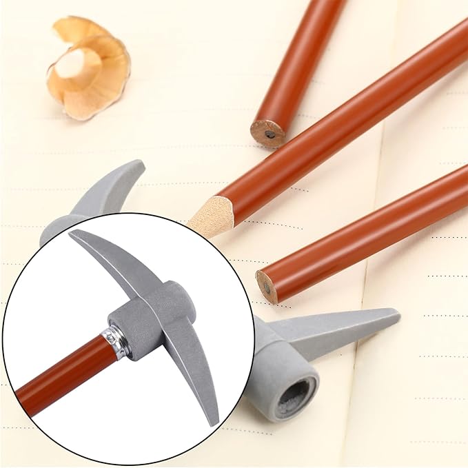Chinco 48 Pieces Pickaxe Pencils Eraser Set Funny Eraser Topper Pencils Bulk with Axe Shape Erase for Back to School Supplies Students Gifts