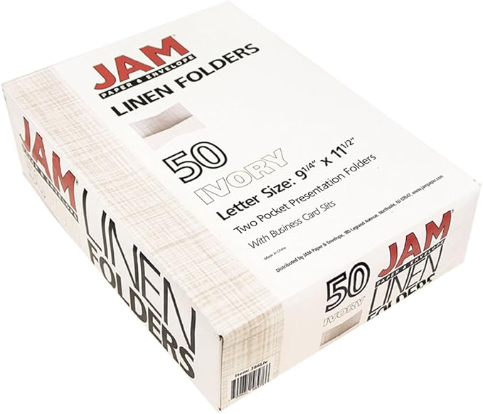 JAM PAPER Two Pocket Textured Linen Presentation Folders - Letter Size Business Folder - Ivory - Bulk 50/Box