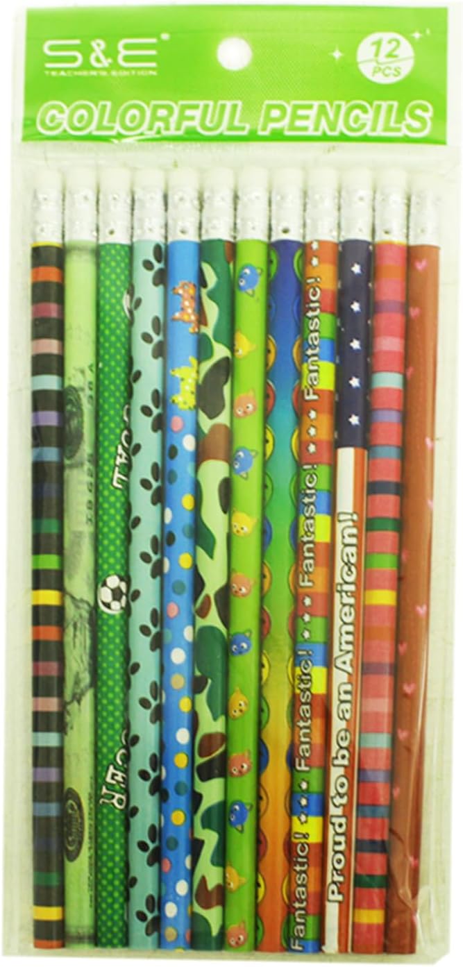 S & E TEACHER'S EDITION Assorted Colorful Pencils, Wooden Pencil with Eraser, Pencil Assortment, Novelty Kids，Awards & Incentives Pencils, 2 HB, Back to school, 12 Colors 288 pcs.