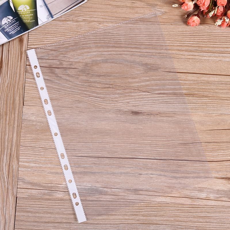 A4 Punched Pocket, Sheet Protectors, 100 Pages Clear Sheet Protectors for Binders, Heavy Duty Plastic Page Protectors Sheet Reinforced 11-Hole, Top Loading Paper Protector for Home, Office