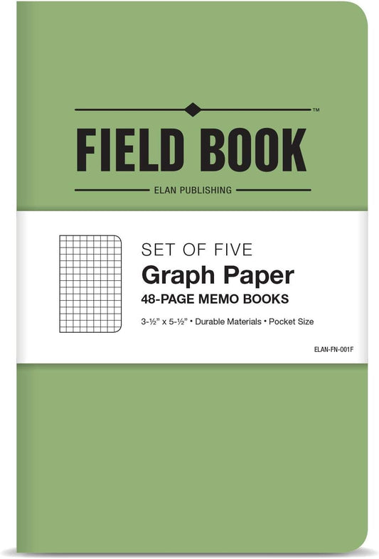 Elan Publishing Company Field Notebook/Pocket Journal - 3.5"x5.5" - Green - Graph Memo Book - Pack of 5