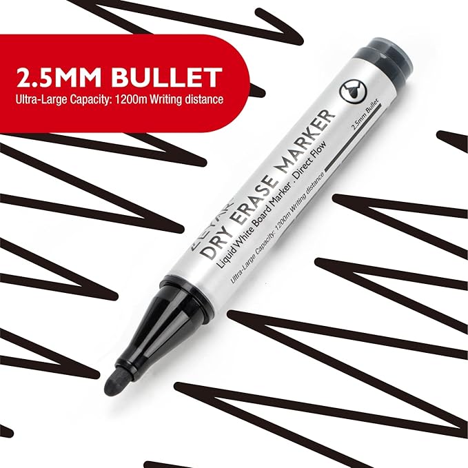 ZEYAR Dry Erase Marker Low-Odor Bullet Tip, Ultra-Large Capacity, Advanced Direct Flow Structure, Whiteboard Marker for School, Office, Home, 4 Count (4 Black)