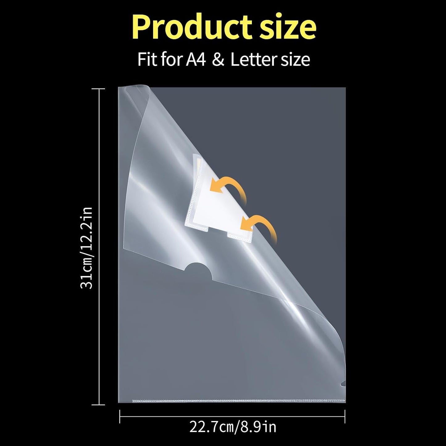 40PCS Plastic Clear Document Folders,with Label Bag,L-Type Transparent Folder Project Pockets for A4/ Letter Size,18C (1.8mm) Thick