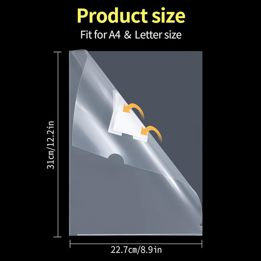 40PCS Plastic Clear Document Folders,with Label Bag,L-Type Transparent Folder Project Pockets for A4/ Letter Size,18C (1.8mm) Thick