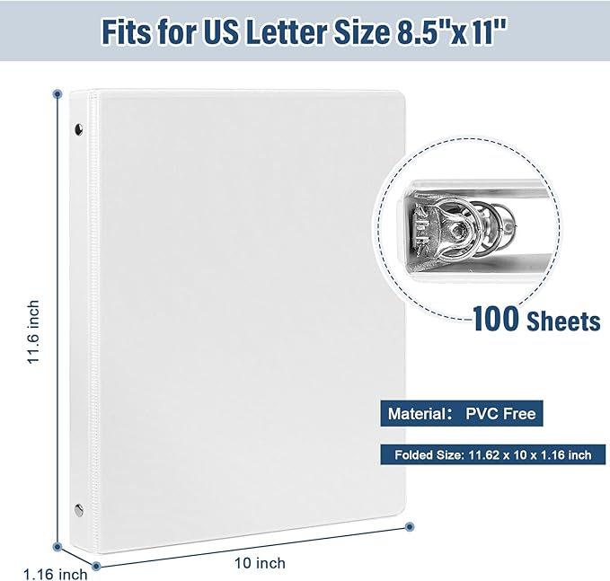 0.5-Inch 3-Ring-Binder with Pockets, 1/2'' Basic Binders 1-inch View Round Binders Holds 100 Sheets US Letter Size 8.5'' x 11'' - Bundle Packs Perfect for Home, Office, and School (0.5-inch)