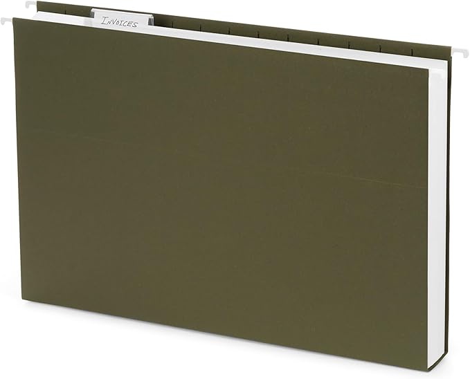 25 Blue Summit Supplies Legal Size Hanging File Folders - Expandable Hanging File Folders with 1" Expansion, Standard Green, Durable 12pt Paper, Includes 25 Plastic Tabs and Inserts