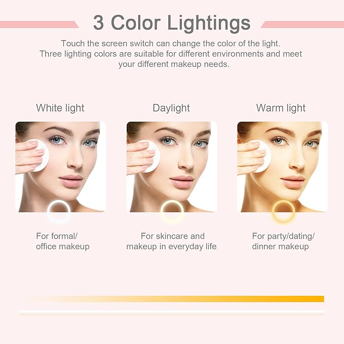 deweisn Folding Travel Mirror Lighted Makeup Mirror with 72 LEDs 3 Colors Light Modes, USB Rechargable, Portable, Ultra Thin, CompactVanity Mirror with Touch Screen Dimming for Cosmetic (Pink)