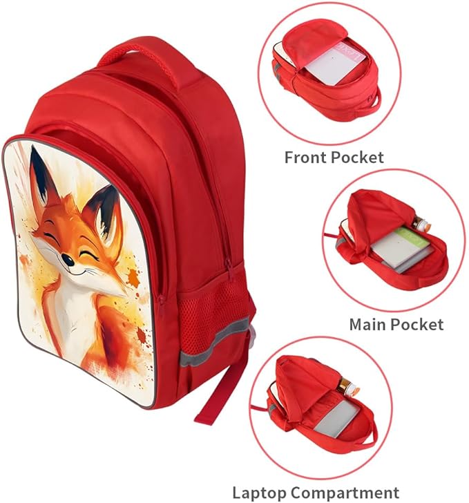 Kids Backpack, 3D Reflective Cartoon, 600D Polyester & Dual Zippers, 17" Bookbag with Ergonomic Design for boys & girls age 6-18, Fox Space Style for school Children Kids