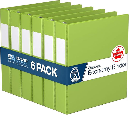 Premium Economy 6-Pack 3-Ring Binders for School or Office, D-Ring Binders, 1.5 Inch, Lime Green