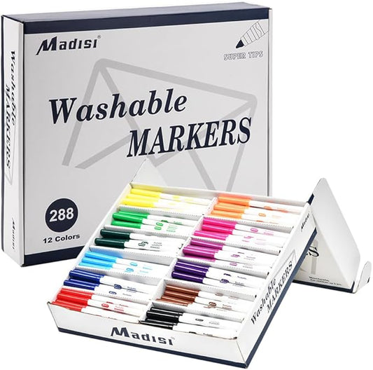 Madisi Washable Markers, Super Tips Markers, Assorted Colors, Classroom Bulk Pack, 288 Count